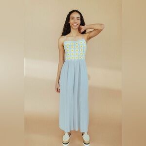 DAVI & DANI Blue and White Floral Jumpsuit